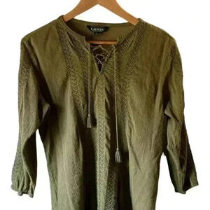 Ralph Lauren 100% Cotton Women's Long Sleeve Shirt Casual Green Size XS